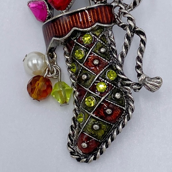Kenneth Cole Jeweled Rhinestones Stocking Brooch / Pin Vintage - Picture 3 of 7